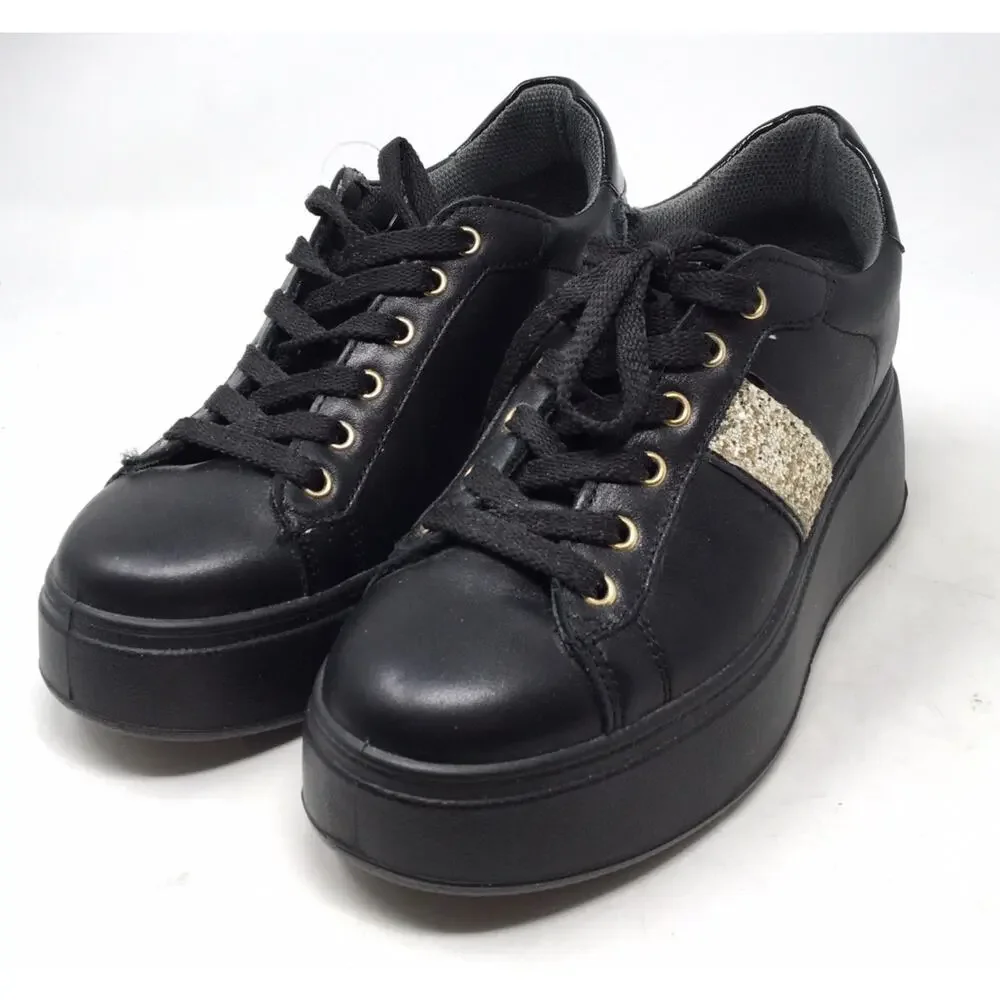 IGI & Co Women's Black Leather Sneakers Silver Sparkle Stripe Women's Size 37